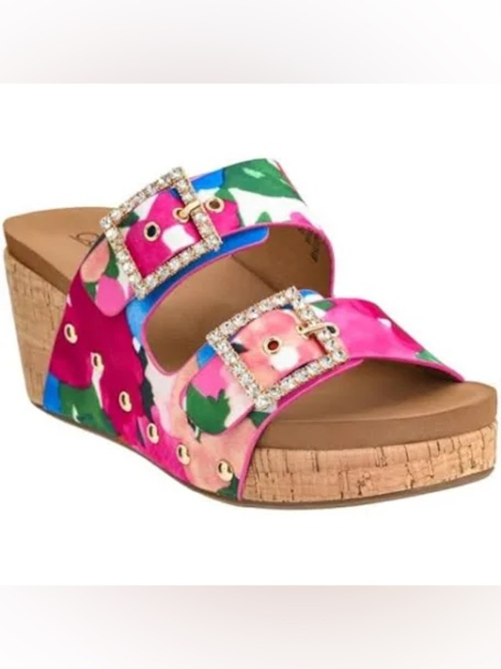 Corkys Floral Main Squeeze Platform Slides - NIB Rhinestone Buckle Sandals sz 9